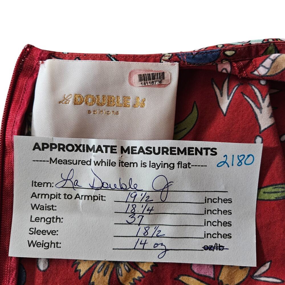 La DoubleJ Womens Bambi Dress Red Floral Print 40 Midi Long Sleeve Boho Chic Fit - Picture 15 of 15